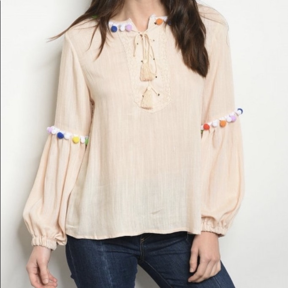 Tan Tassel & Pom Pom Top